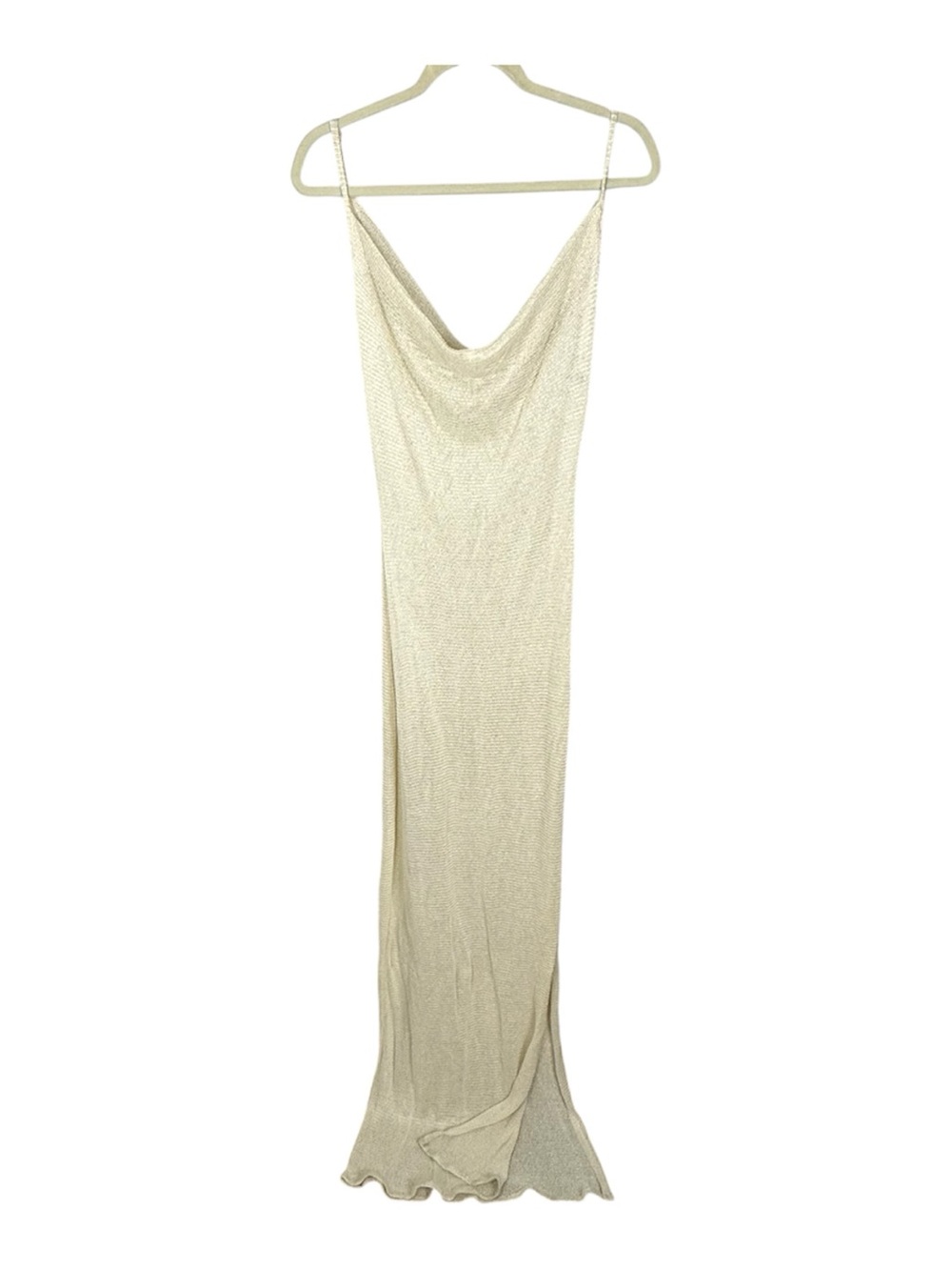 L'impasse Vintage Cowl Neck Knit Bodycon Maxi Slip Dress Cream S Floor Length